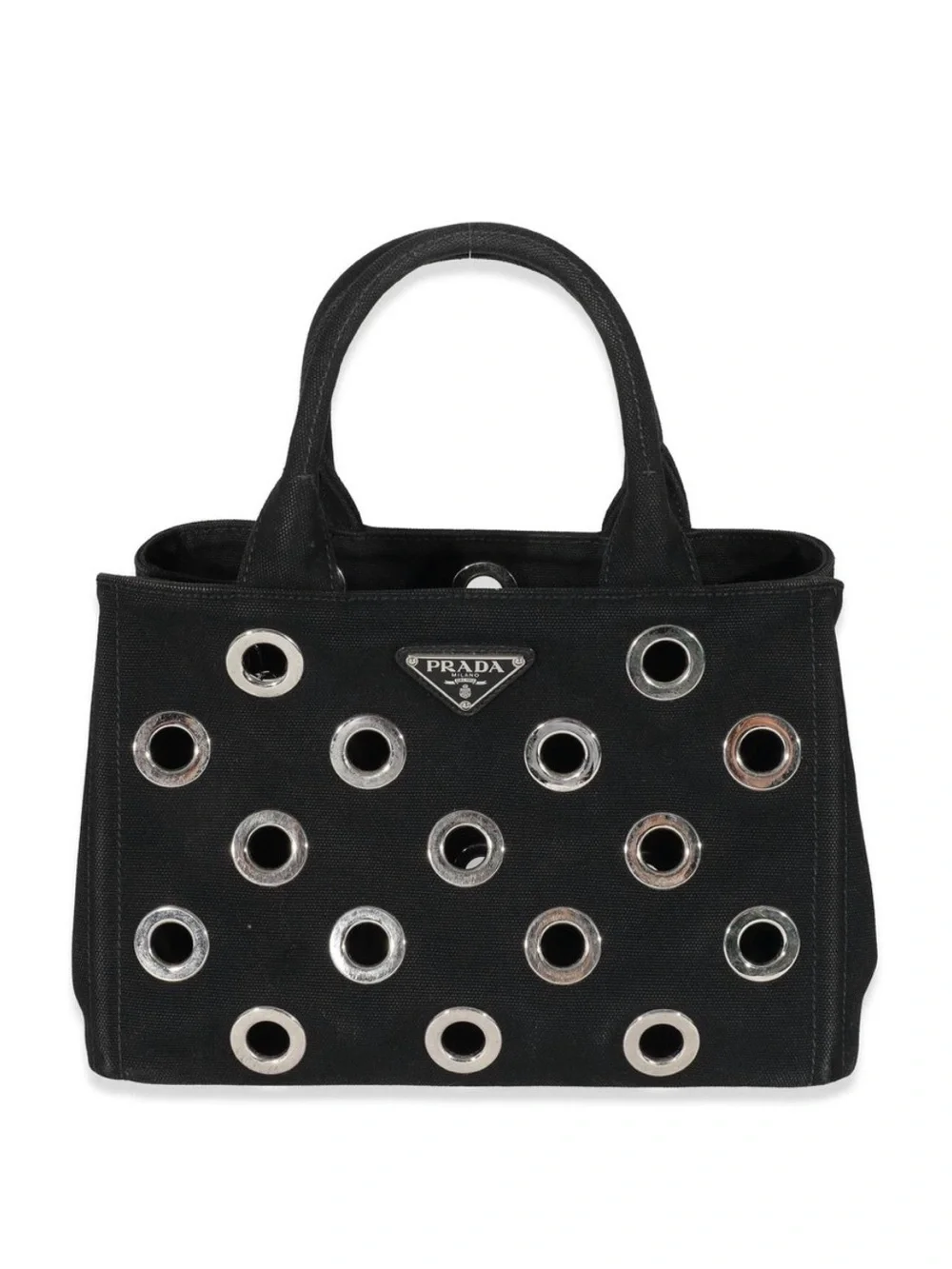 Black Canvas Tote with Silver Grommet Accents